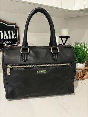 Cole Haan Smooth Leather Black Satchel Structured Handbag Gold Hardware